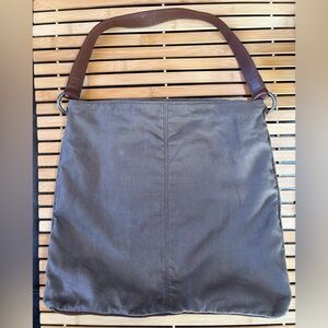 J Jill Light Olive Green Linen Shoulder Bag with Brown Trim